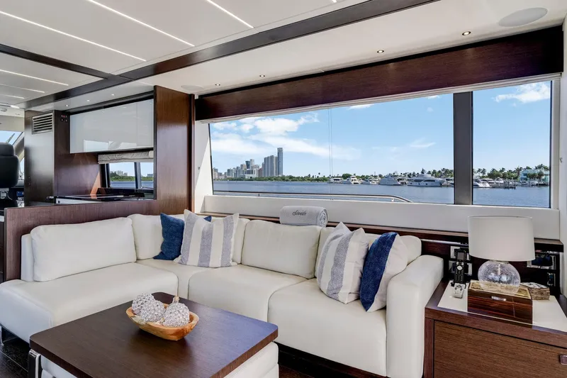  Yacht Photos Pics Luxurious interior of 2021 Sunseeker 76 Yacht with waterfront view.