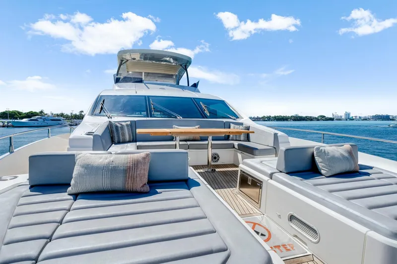  Yacht Photos Pics Luxurious 2021 Sunseeker 76 Yacht with spacious deck and elegant seating.