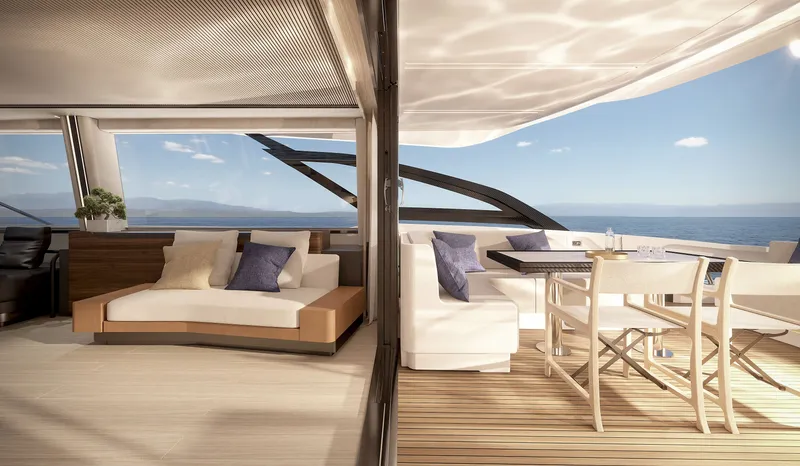  Yacht Photos Pics Luxurious interior of Azimut S8 yacht 2026 with ocean view.