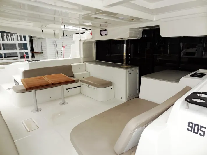Shamwari Yacht Photos Pics Spacious interior of 2020 Lagoon 46 catamaran with seating and dining area.