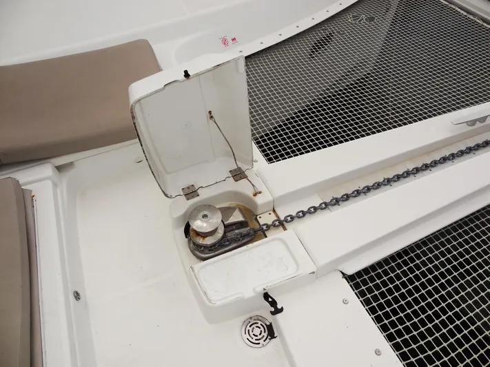 Shamwari Yacht Photos Pics Anchor chain mechanism on 2020 Lagoon 46 catamaran deck.