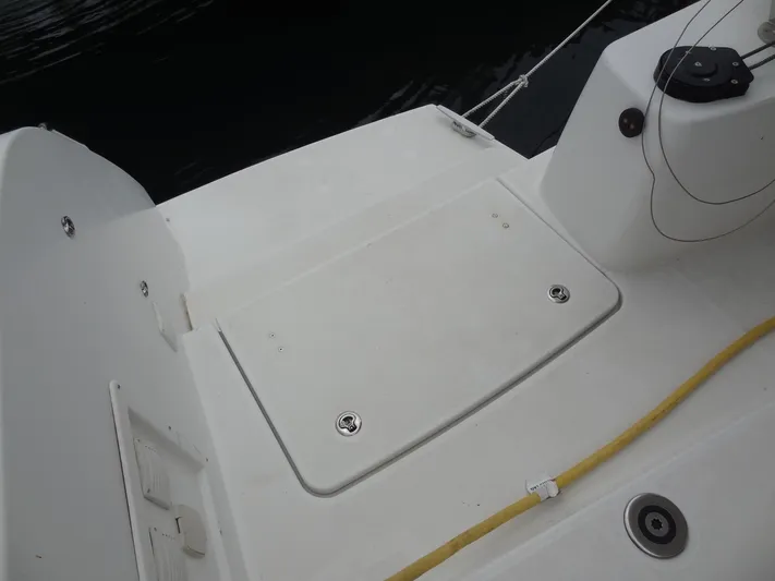 Shamwari Yacht Photos Pics Deck view of a 2020 Lagoon 46 catamaran, featuring storage hatch and clean design.