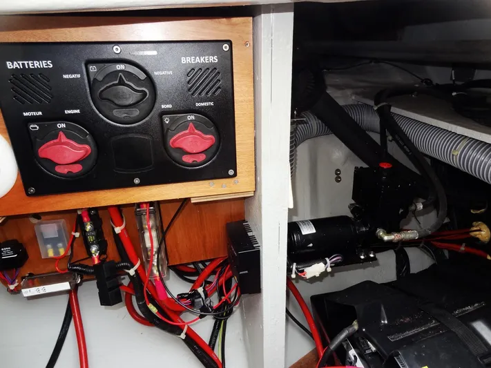 Shamwari Yacht Photos Pics Electrical panel and wiring inside a 2020 Lagoon 46 catamaran.