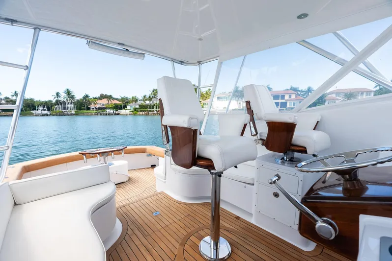 Let's Go Yacht Photos Pics Luxurious 2018 Custom Carolina 35 Express yacht interior with white seating and wooden accents.