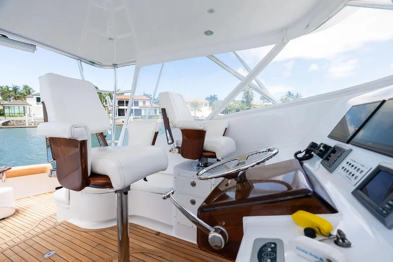 Let's Go Yacht Photos Pics Interior of 2018 Custom Carolina 35 Express yacht with helm and seating.