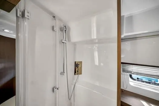 2023 Beneteau Gt45 Yacht Photos Pics 2023 Beneteau Gran Turismo 45 yacht bathroom with modern shower design.