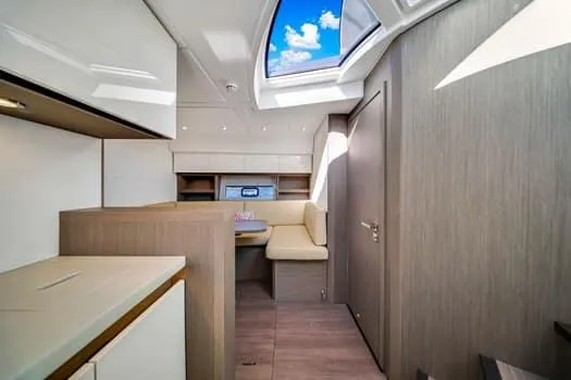 2023 Beneteau Gt45 Yacht Photos Pics 2023 Beneteau Gran Turismo 45 interior with modern design and skylight.