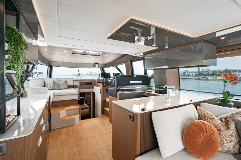 Yacht Photos Pics Luxurious interior of 2024 Prestige X60 yacht with modern design and elegant furnishings.