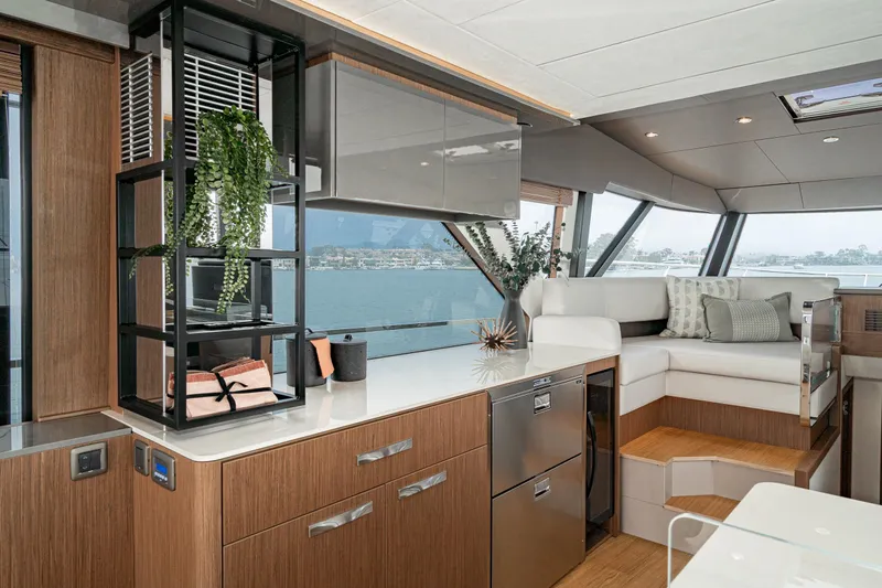  Yacht Photos Pics Luxurious interior of 2024 Prestige X60 yacht with modern design and scenic views.