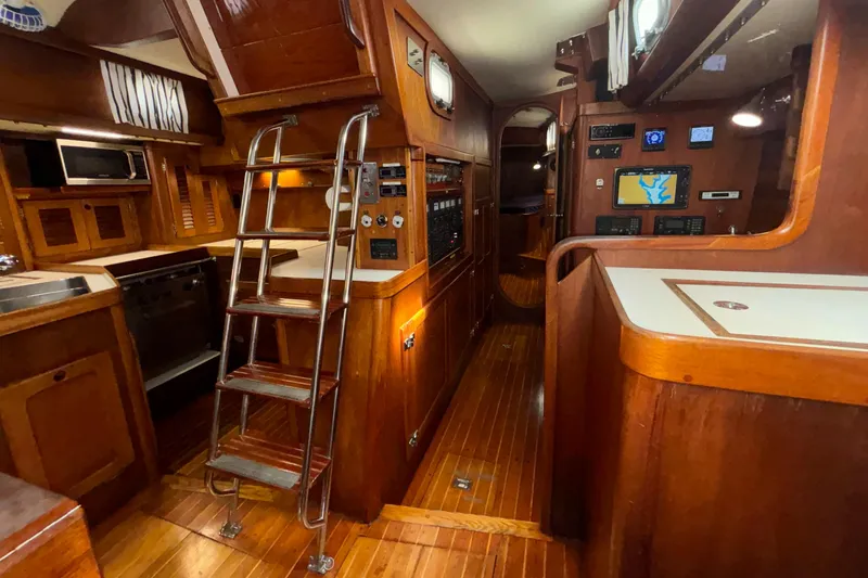 Liberty Yacht Photos Pics View of Nav station and hallway to Owner's cabin