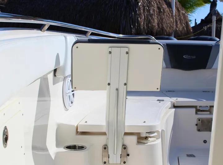  Yacht Photos Pics 2021 Robalo 272 boat interior with seating and storage features.