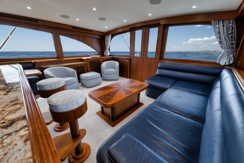  Yacht Photos Pics Luxurious 2011 Jim Smith Custom Sportfish yacht interior with elegant wood and leather furnishings.