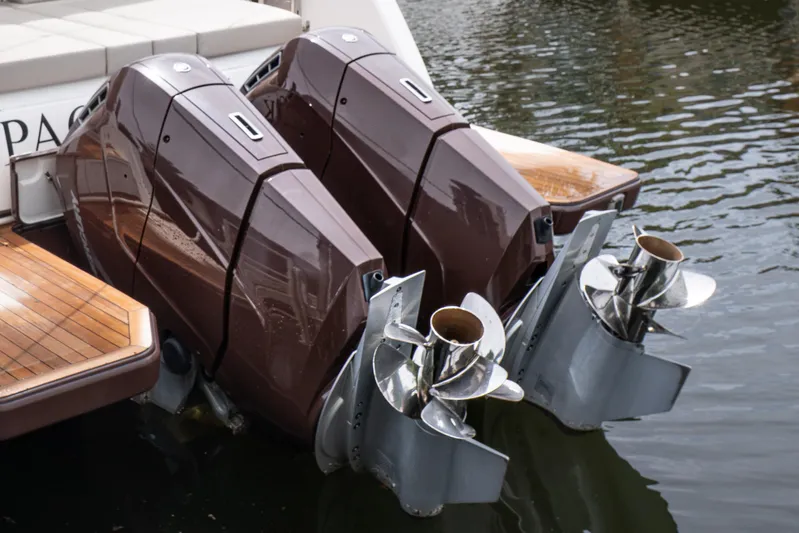  Yacht Photos Pics 2024 Fjord 41 XP boat with dual outboard engines on water.