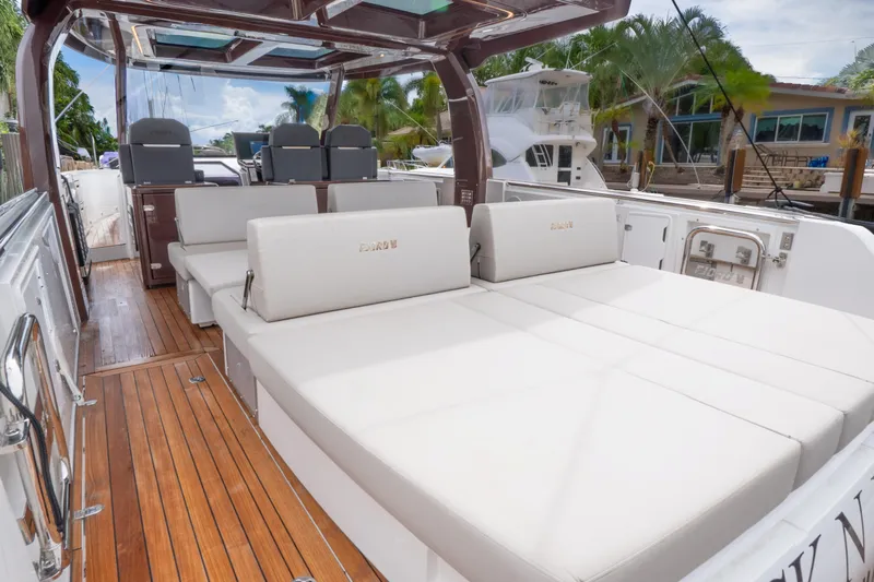  Yacht Photos Pics 2024 Fjord 41 XP luxury yacht interior with spacious seating and elegant wood flooring.