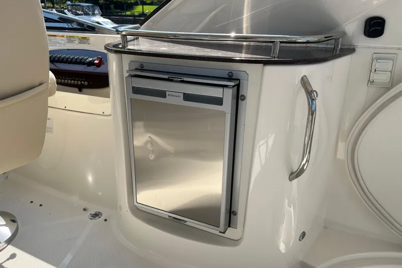 Yacht Photos Pics Interior of 2012 Meridian 441 Sedan yacht featuring a compact Dometic refrigerator.