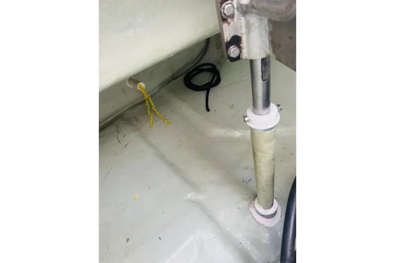 Stargazer Yacht Photos Pics 2017 Robertson and Caine Leopard boat interior, showing mechanical components and wiring.