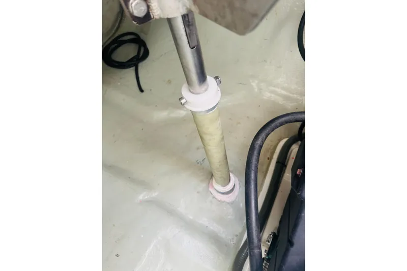 Stargazer Yacht Photos Pics Boat interior detail of a 2017 Robertson and Caine Leopard, showing a metal rod and cables.