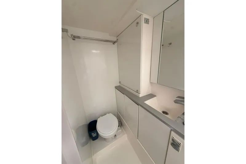 Stargazer Yacht Photos Pics 2017 Robertson and Caine Leopard yacht bathroom with modern fixtures and sleek design.