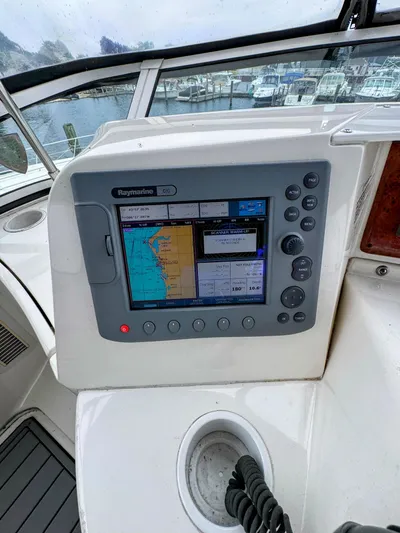  Yacht Photos Pics Navigation system on 2005 Silverton 35 Motor Yacht, docked at marina.