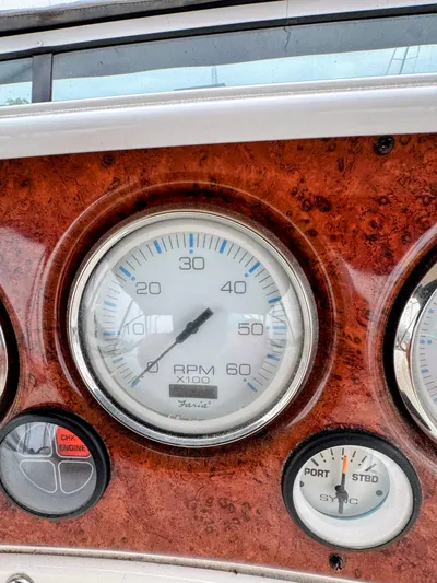  Yacht Photos Pics Close-up of 2005 Silverton 35 Motor Yacht dashboard with RPM gauge.