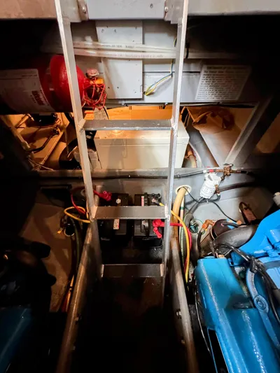  Yacht Photos Pics Engine room of 2005 Silverton 35 Motor Yacht with ladder and equipment.