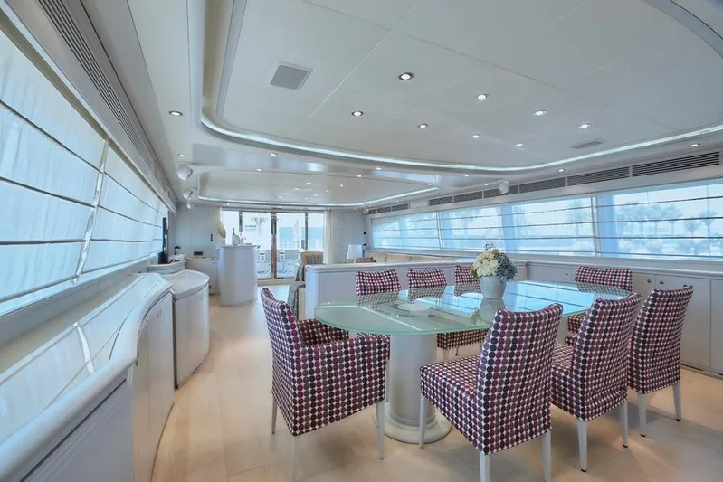Camarik Yacht Photos Pics Luxurious yacht interior with elegant dining area, Custom Line 112, 2005 model.
