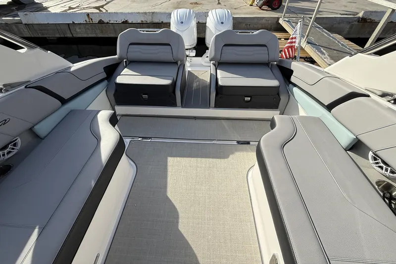  Yacht Photos Pics 2024 Regal LX9 boat interior with spacious seating and modern design.