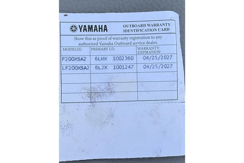  Yacht Photos Pics Yamaha outboard warranty card with model details and expiration dates. Regal LX9 2024.
