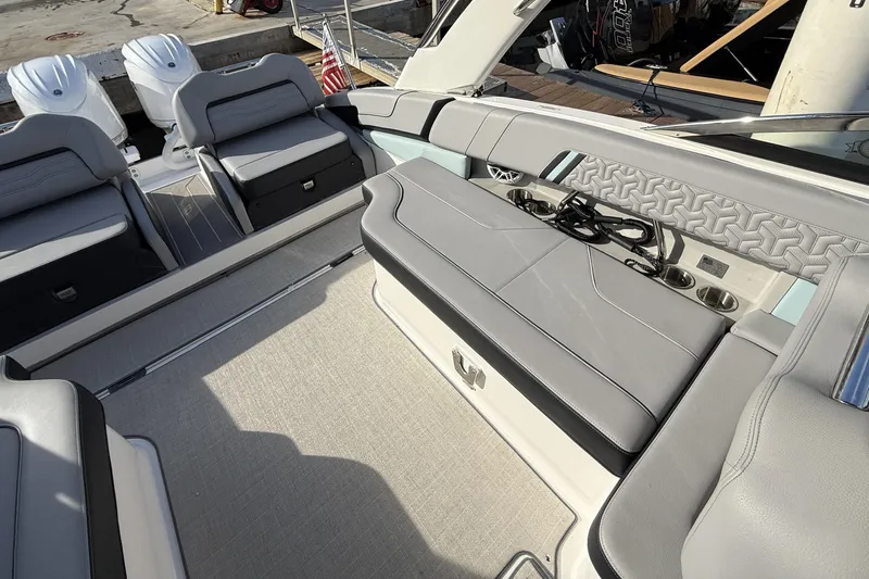  Yacht Photos Pics 2024 Regal LX9 boat interior with luxurious seating and modern design.