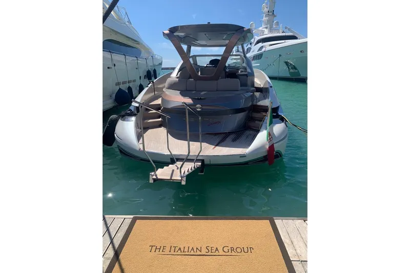 Lamborghini Tecnomar Yacht Photos Pics Luxury Tecnomar 55 Evo yacht docked at The Italian Sea Group marina.