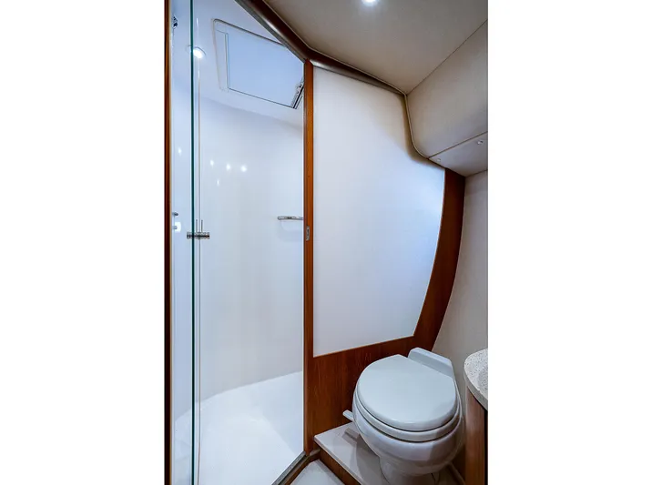 Second Chance II Yacht Photos Pics 2007 Tiara Yachts 4300 Sovran bathroom with shower and toilet.