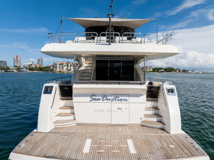 Seaduction Yacht Photos Pics Astondoa 80 GLX 2016 yacht docked in scenic Miami Beach marina.
