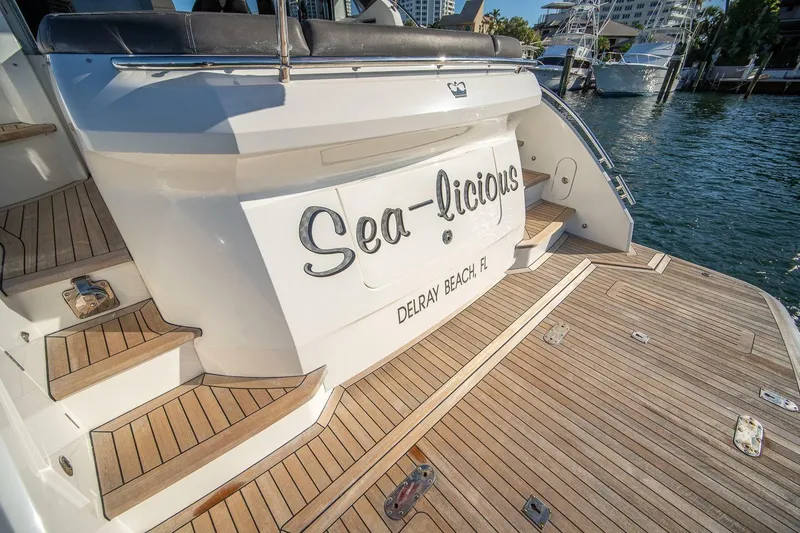 Sea-licious Yacht Photos Pics Luxury yacht "Sea-licious" docked, Princess V48 model, 2016, Delray Beach, FL.