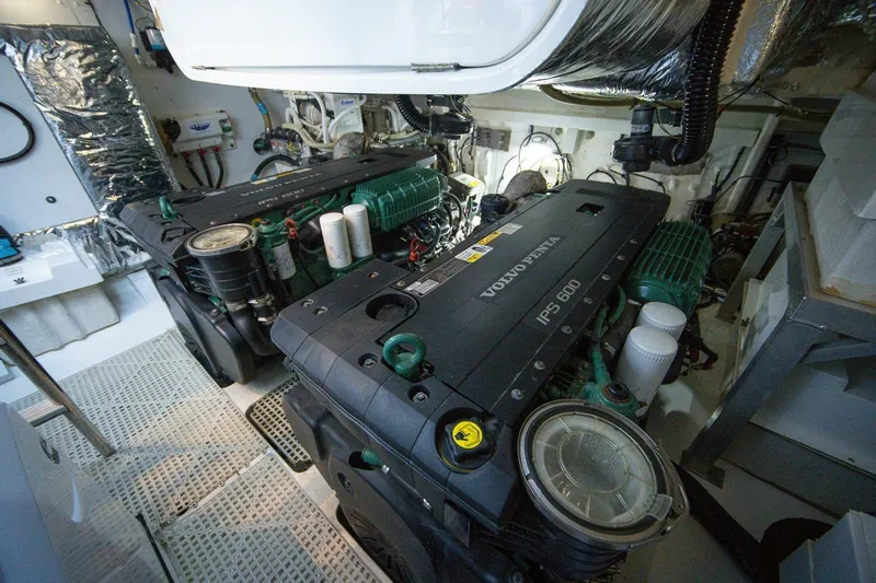 Sea-licious Yacht Photos Pics Engine room of 2016 Princess V48 yacht with Volvo Penta IPS 600 engines.