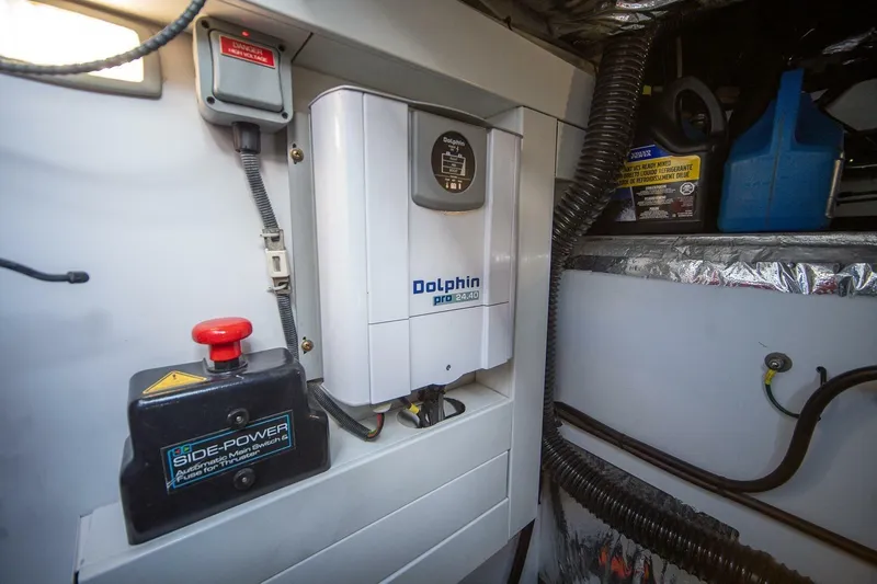 Sea-licious Yacht Photos Pics Engine room of 2016 Princess V48 yacht with Dolphin Pro 24.40 charger.