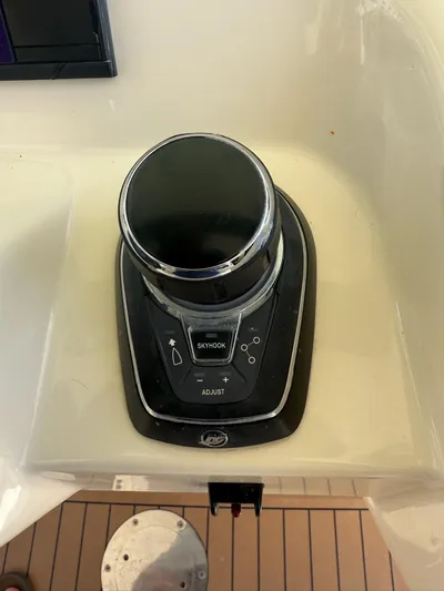 Reel Patience Yacht Photos Pics Joystick control panel on 2019 Scout 420 LXF boat with Skyhook feature.