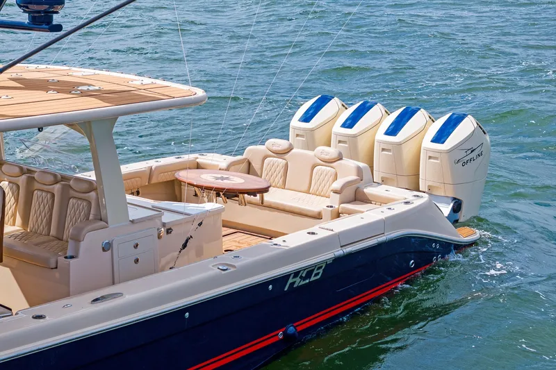 Off Line Yacht Photos Pics 2023 HCB 53 Suenos RXV luxury boat with four powerful engines on the water.