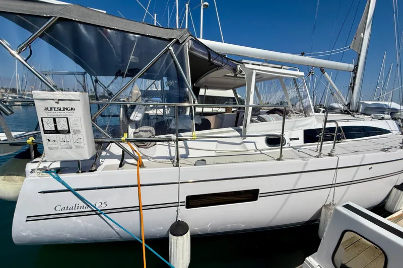 Nereid Yacht Photos Pics 2020 Catalina 425 sailboat docked at marina, featuring sleek design and modern amenities.