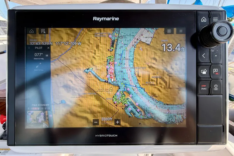 Nereid Yacht Photos Pics Raymarine navigation display showing nautical chart on Catalina 425, 2020 model.