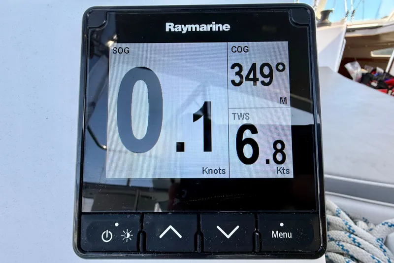 Nereid Yacht Photos Pics Raymarine display on Catalina 425 yacht showing speed and course data.