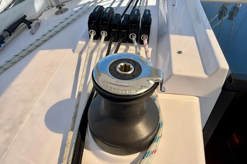 Nereid Yacht Photos Pics Winch and ropes on a 2020 Catalina 425 sailboat deck.