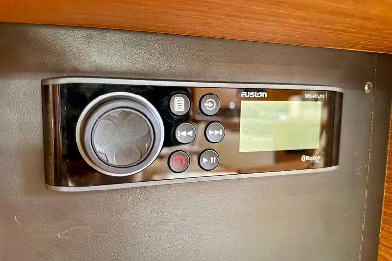 Nereid Yacht Photos Pics Fusion MS-RA70 stereo system in 2020 Catalina 425 yacht, featuring Bluetooth connectivity.