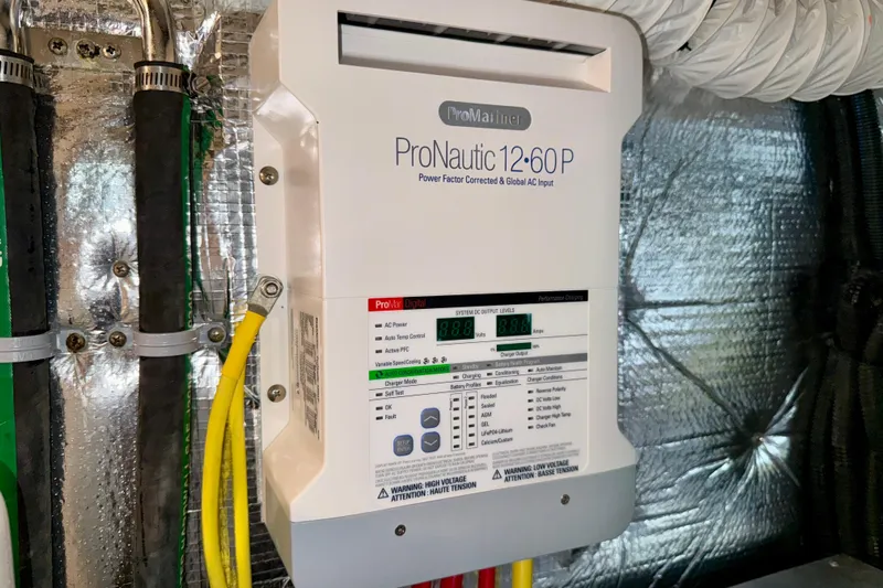 Nereid Yacht Photos Pics ProNautic 12-60P charger in Catalina 425 yacht, 2020 model, with cables and insulation.