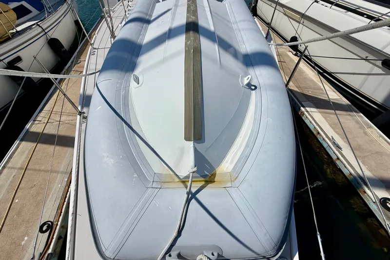 Nereid Yacht Photos Pics Top view of a 2020 Catalina 425 sailboat docked at a marina.