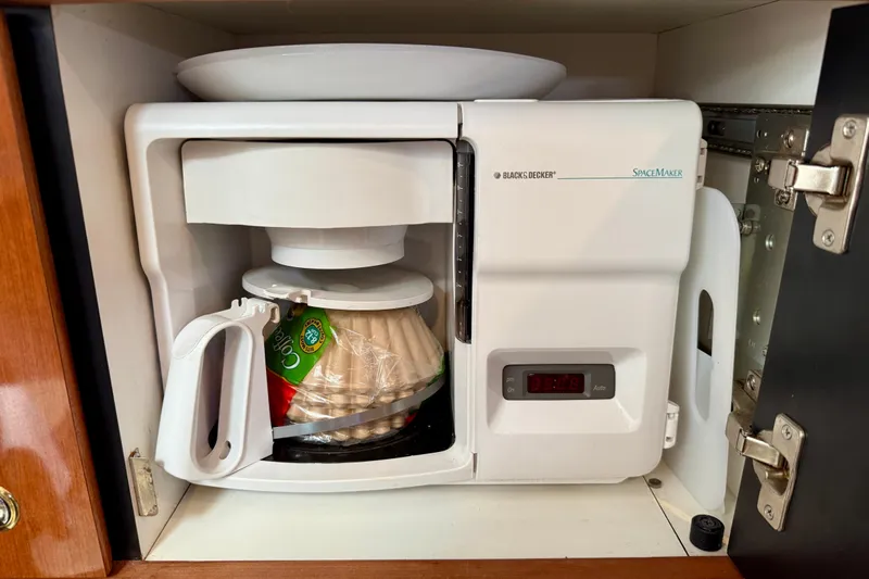 The Office Yacht Photos Pics Built-in Black & Decker SpaceMaker coffee maker in 2003 Sea Ray 380 Sundancer yacht kitchen.
