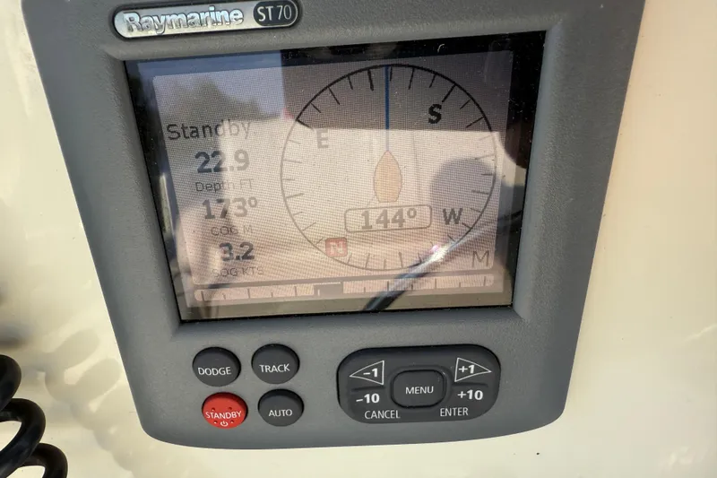 Raven Song Yacht Photos Pics Raymarine ST70 display on 2011 North Pacific 38 Sedan, showing navigation data.