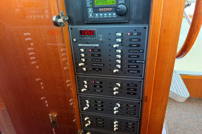 Raven Song Yacht Photos Pics Electrical control panel on a 2011 North Pacific 38 Sedan boat.