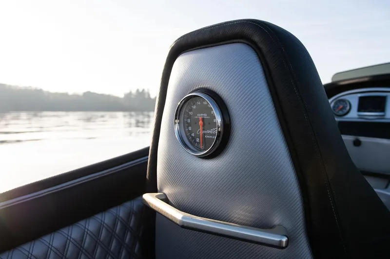  Yacht Photos Pics Interior of 2016 Cigarette 50' Marauder boat with speedometer detail.