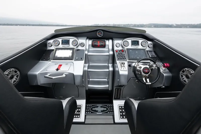  Yacht Photos Pics Cockpit of 2016 Cigarette 50' Marauder boat with advanced navigation controls and sleek design.