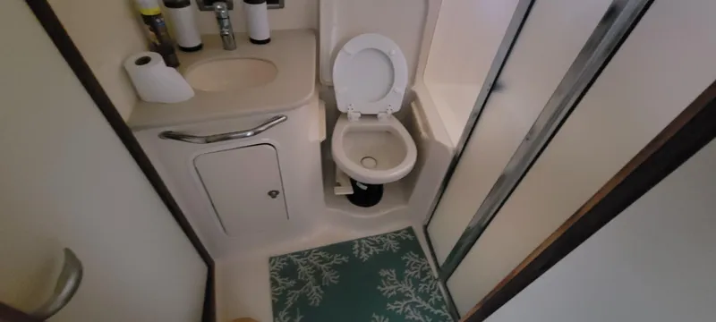  Yacht Photos Pics 2004 Sea Ray 480 Sedan Bridge bathroom with toilet, sink, and shower.